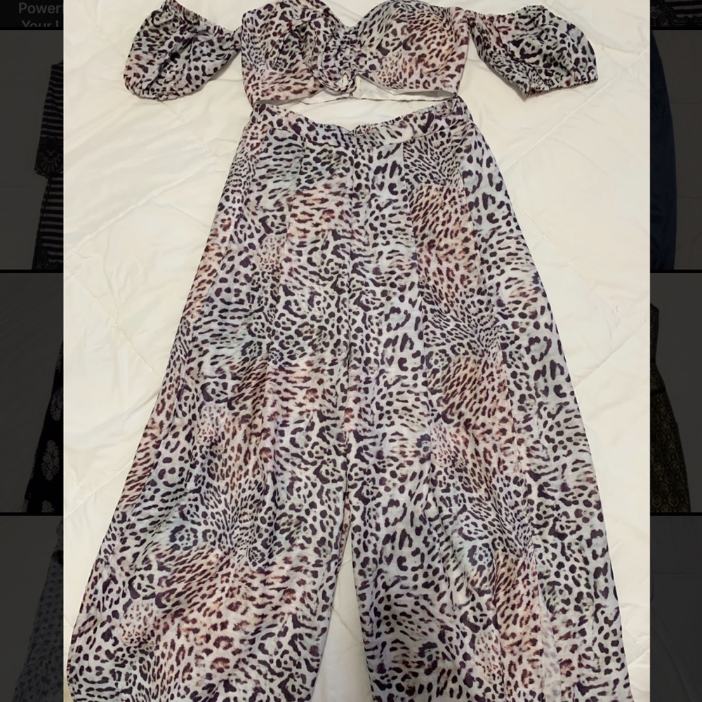 Two piece cheetah crop top & pants set